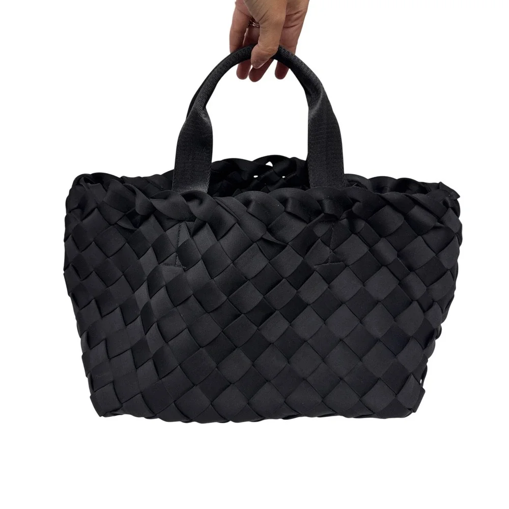 Naghedi Tangier Medium Tote Women Black Woven Neoprene Luxury Handbag St barths